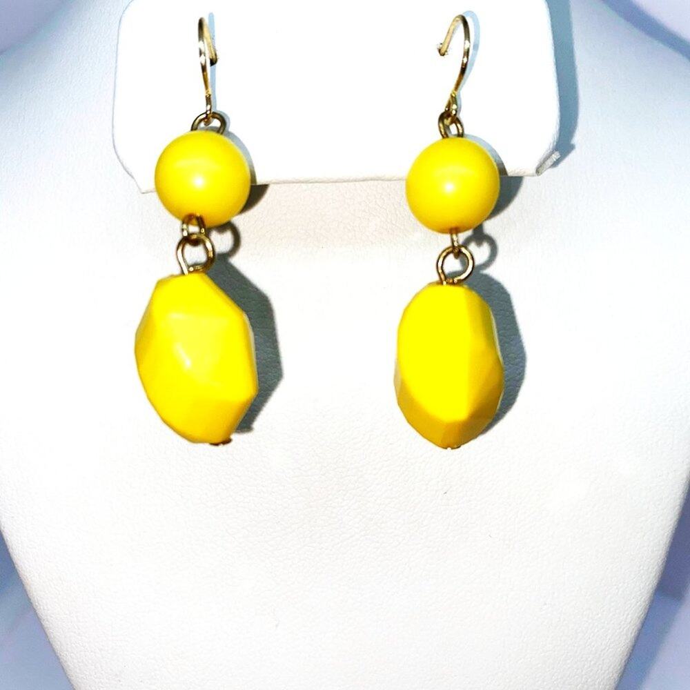 Gold-Tone Yellow Bead Pendant Dangle Earrings